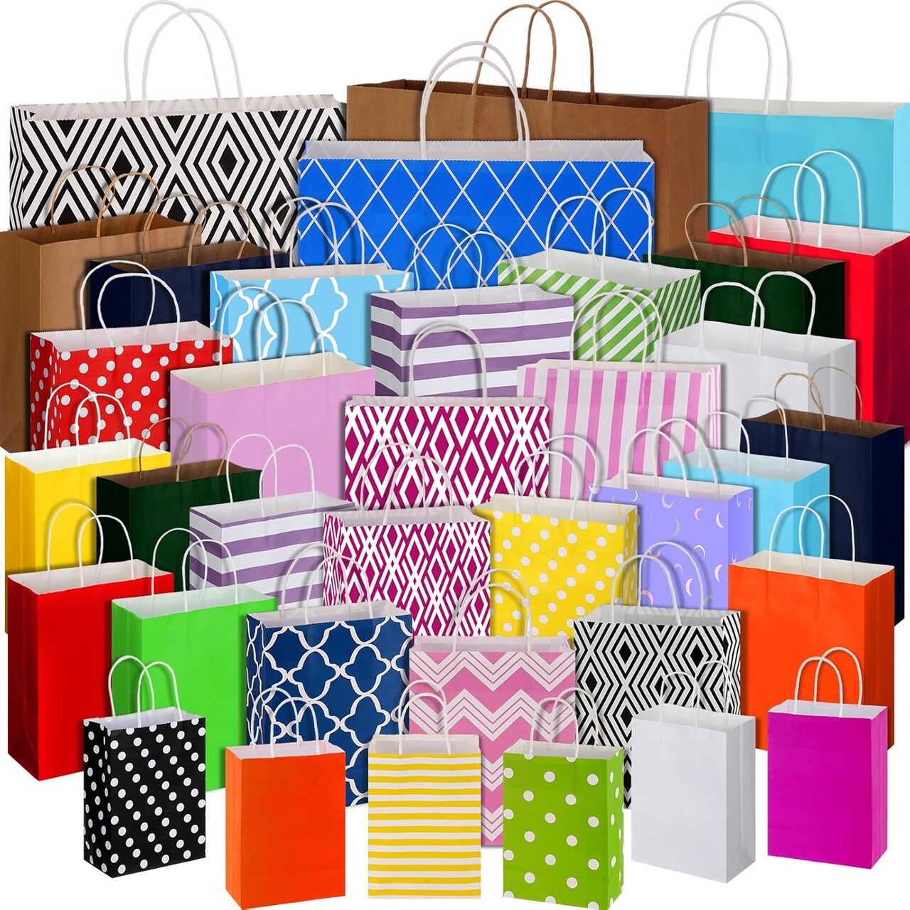 36 Pcs Assorted Sizes Gift Bags Bulk Gift Bag Assortment Different Sizes Birthday Goodie Paper Party Favor Gift Bag for Christmas Teacher Thanksgiving, Etc 8.3" Small, 10.2" Medium, 12.6" Large